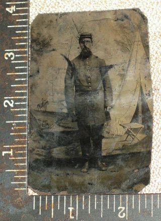 1/8 Plate Tintype Full Standing Civil War Soldier Tent Backdrop
