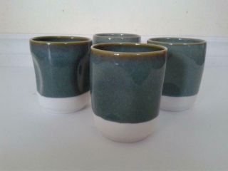 Starbucks 2008 Coffee Mugs Tea Cups Set Of 4 Green White Pottery Indented Sides