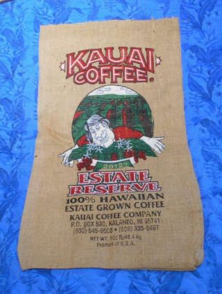 Rare Nos Kauai Coffee Burlap Bag Sack Kalaheo Hawaii 2012 Hawaiian Estate 22x38