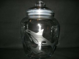 Etched Orca Killer Whale Glass Candy Cookie Apothecary Storage Jar Canister