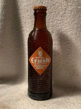 Full 7oz Orange Crush Acl Ribbed Amber Soda Bottle