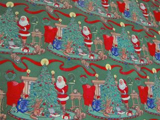 Roll Of Vintage Christmas Wrapping Paper Santa Claus Tree Cats Dog 10 Ft X 26 "