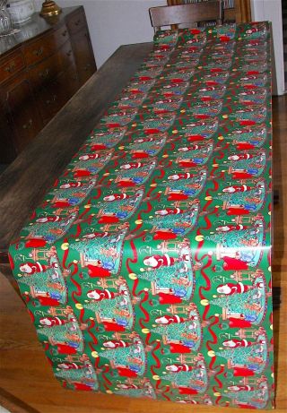 Roll of Vintage CHRISTMAS WRAPPING PAPER Santa Claus Tree Cats Dog 10 ft x 26 