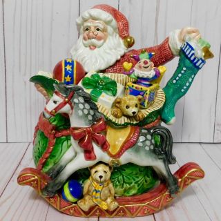 Fitz & Floyd Old Fashioned Christmas Teapot Ceramic Santa With Gifts 9 In Tall