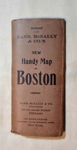 Antique Rand Mcnally Handy Map Boston,  Mass Copyrights 1891 & 1907