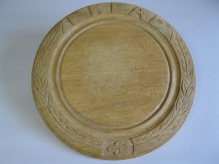Vintage Carved Round Wooden Bread Board,  Motto Bread