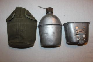 Us Military Issue Vietnam War Era Metal Canteen With Canvas Cover Cup Set Ct033