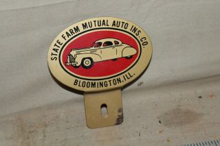 1950s Bloomington Ill State Farm Insurance Metal Plate Topper Sign Gas Oil Car