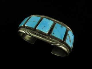 Vintage Navajo Bracelet - Large Sterling Silver And Turquoise Row - T.  Tso