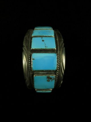 Vintage Navajo Bracelet - Large Sterling Silver and Turquoise Row - T.  Tso 3