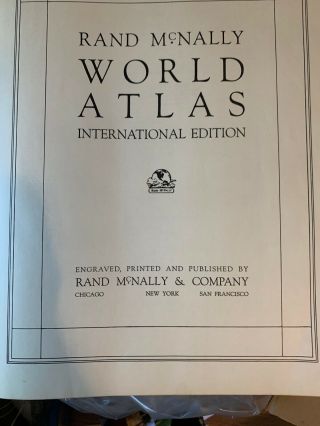 ANTIQUE 1939 LARGE RAND MCNALLY INDEXED ATLAS OF THE WORLD INT’L Gold 3