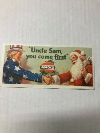 Amoco Gas Oil Advertising Ink Blotter Uncle Sam & Santa Clause World War Ii