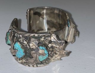 Vintage Old Pawn Navajo Sterling Silver Turquoise Watch Cuff J.  Tso 132 Grams