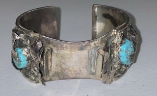 Vintage Old Pawn Navajo Sterling Silver Turquoise Watch Cuff J.  TSO 132 Grams 2