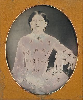 Young Woman Wearing Pink Tinted Dress 1/6 Plate Daguerreotype E191