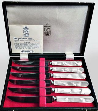 Vintage Kirk & Matz Forged Stainless Steak Knives Pearl Handles Set Of 6