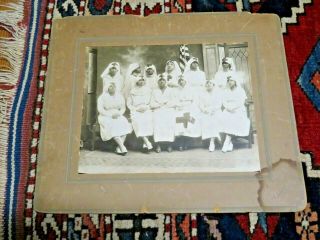 Vintage Cabinet Card Photograph Of African - American Nurses/red Cross Workers