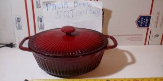 Red Paula Deen 5 Quart Cast Iron Dutch Oven Roasting Casserole Chef Pot Kitchen