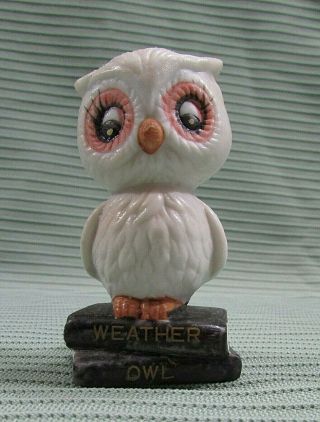 White Weather Owl On Books 3 " Figurine Old Hand Painted Taiwan Porcelain Sh