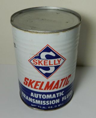Vintage Full Skelly Skelmatic Automatic Transmission Fluid 1qt Metal Oil Can