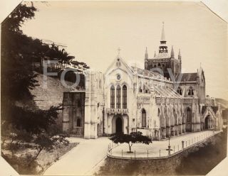 Albumen Photograph Hong Kong Cathedral Immaculate Conception Peaks China 1870s
