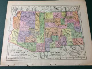 Vintage Map Of Arizona/new Mexico,  Washington/oregon - Peerless Maps 1908