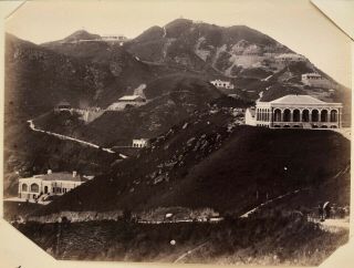 Large Albumen Photograph Hong Kong Villa Construction Peak District,  China 1870s