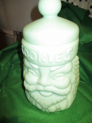 Vintage Santa Claus Cookie Jar Jade/jadeite Glass Cracker Barrel