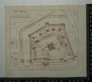 1920 Vintage Blue Guide Plan Of The Tower Of London
