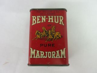 Vintage Ben - Hur Marjoram Tin Spice Collectible Advertising M - 91