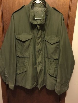 Vtg Mens Army Green Lined Field Jacket M - 65 1965 Size Large Reg