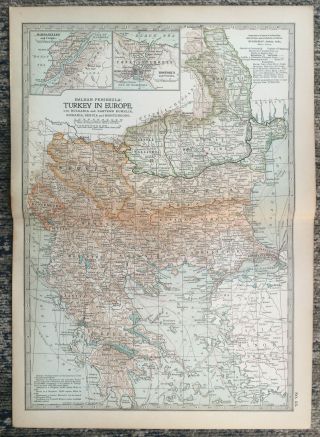 Antique Map Of Turkey Balkan Bulgaria Romania Servia Montenegro 1903