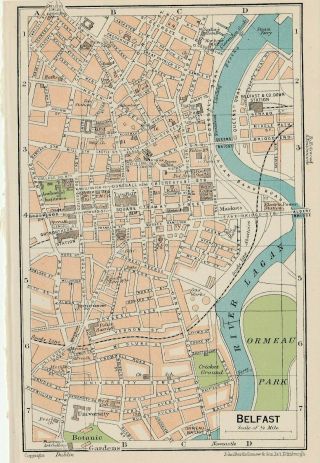 Small Town Plan Of Belfast - Ireland C1950 By John Bartholomew