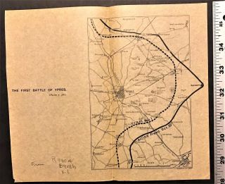 World War 1 Map " The First Battle Of Ypres " Belgium Ww1 Antique Wwi Rare