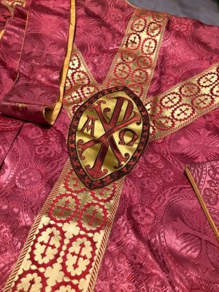 GORGEOUS VINTAGE CATHOLIC PRIESTS ROSE PINK GOLD BROCADE 4 PIECE CHASUBLE SET 3