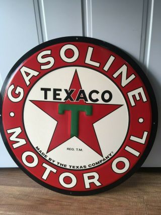 Texaco Gasoline Motor Oil 24 " Circular Embossed Tin Metal Sign
