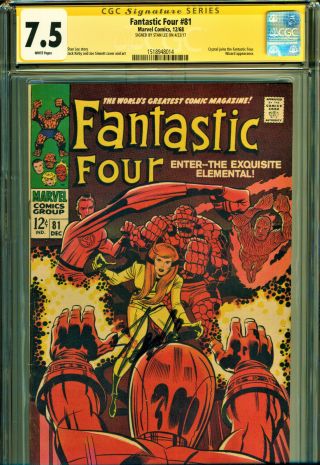 Fantastic Four 81 Ss Cgc 7.  5 W/pgs Signed By Stan Lee Crystal Joins The Ff