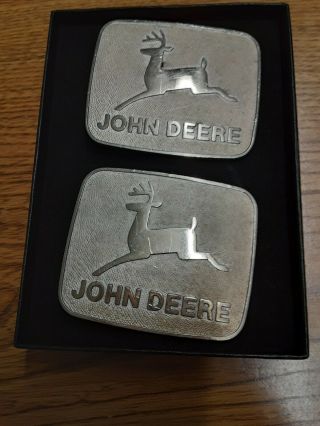 John Deere Belt Buckle Set Of Two Silver Plated Vintage 1980 Production.