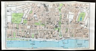 Antique Color Map : Brighton,  England : 100 Authentic & Rare 1930