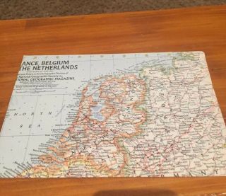 Vintage 1960 National Geographic Map Of France Belgium And The Netherlands