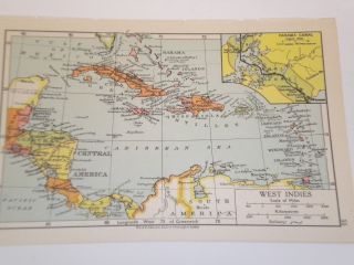 1942 Map West Indies Antique Vintage Central America