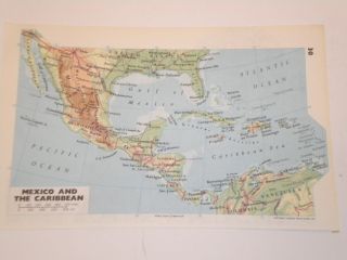 Mexico & The Carribean Map 1973 Antique Vintage