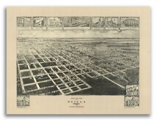 1908 Ocilla Georgia Vintage Old Panoramic City Map - 18x24
