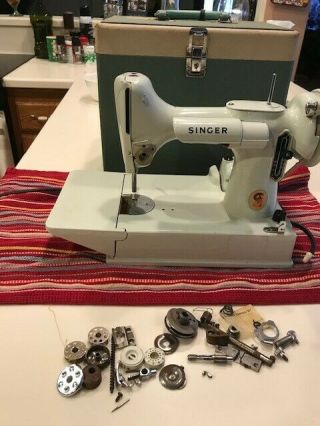 Vintage Singer Featherweight 221k Sewing Machine With Green Case (parts Only)