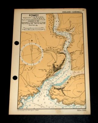 - Fowey & Polruan,  Cornwall - Rare Vintage Ww2 Naval Military Map 1943