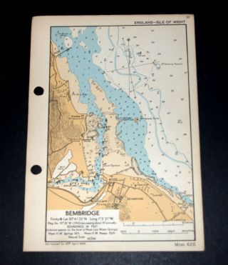- Bembridge,  Isle Of Wight - Rare Vintage Ww2 Map 1943 Nautical Sailing