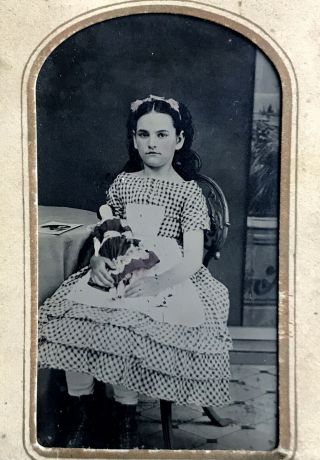 Exquisite 1/6 Plate Tintype - Identified As Ada Elba Erwin Posed With Her Doll