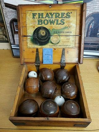 Vintage Abercrombie & Fitch F.  H.  Ayers Bowls Wooden Game Set Made In England