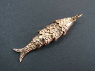 Large Vintage 9ct Gold Articulated Fish Pendant Charm 1981