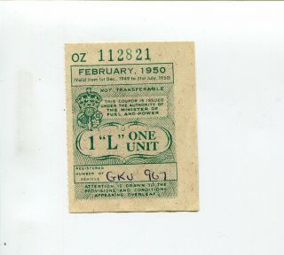 Ww2 United Kingdom Ration Ticket 1950